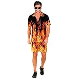 W WIDMANN MILANO Party Fashion - Kostüm Feuer Mann, kurzarm Hemd und Shorts, Teufel, Flammen, Sommer Outfit, Halloween