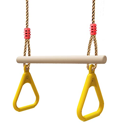 BFVAKBKYT Gymnastik Ringe,Suspension Trainer System, Trapezschaukel aus Holz, multifunktionale Turnringe aus Kunststoff mit dreieckigen Turnringen aus Kunststoff, Spielset aus Holz und Verriegelung