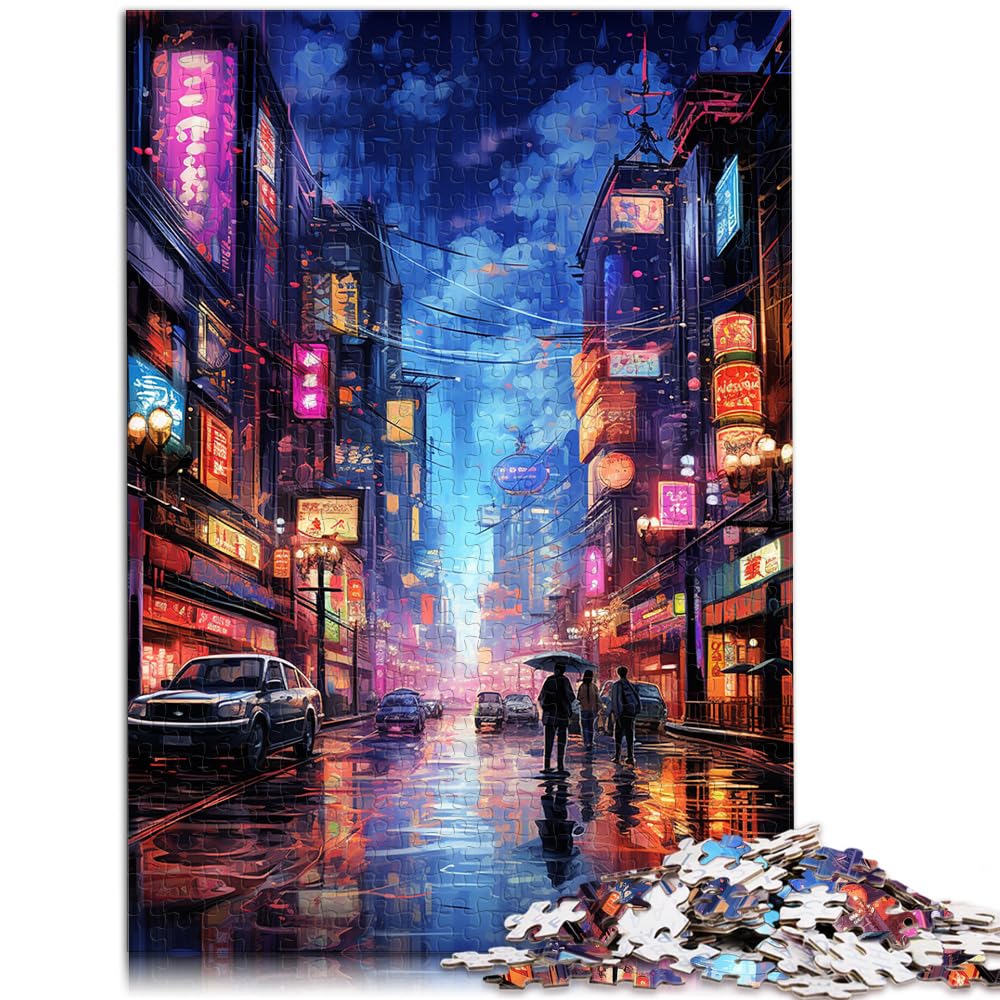 Puzzle für farbenfrohe, psychedelische Neon-Stadt Tokio, 1000-teiliges Puzzle für Erwachsene, Holzpuzzle, Spielzeug, Wanddekoration, 1000 Teile (50 x 75 cm)