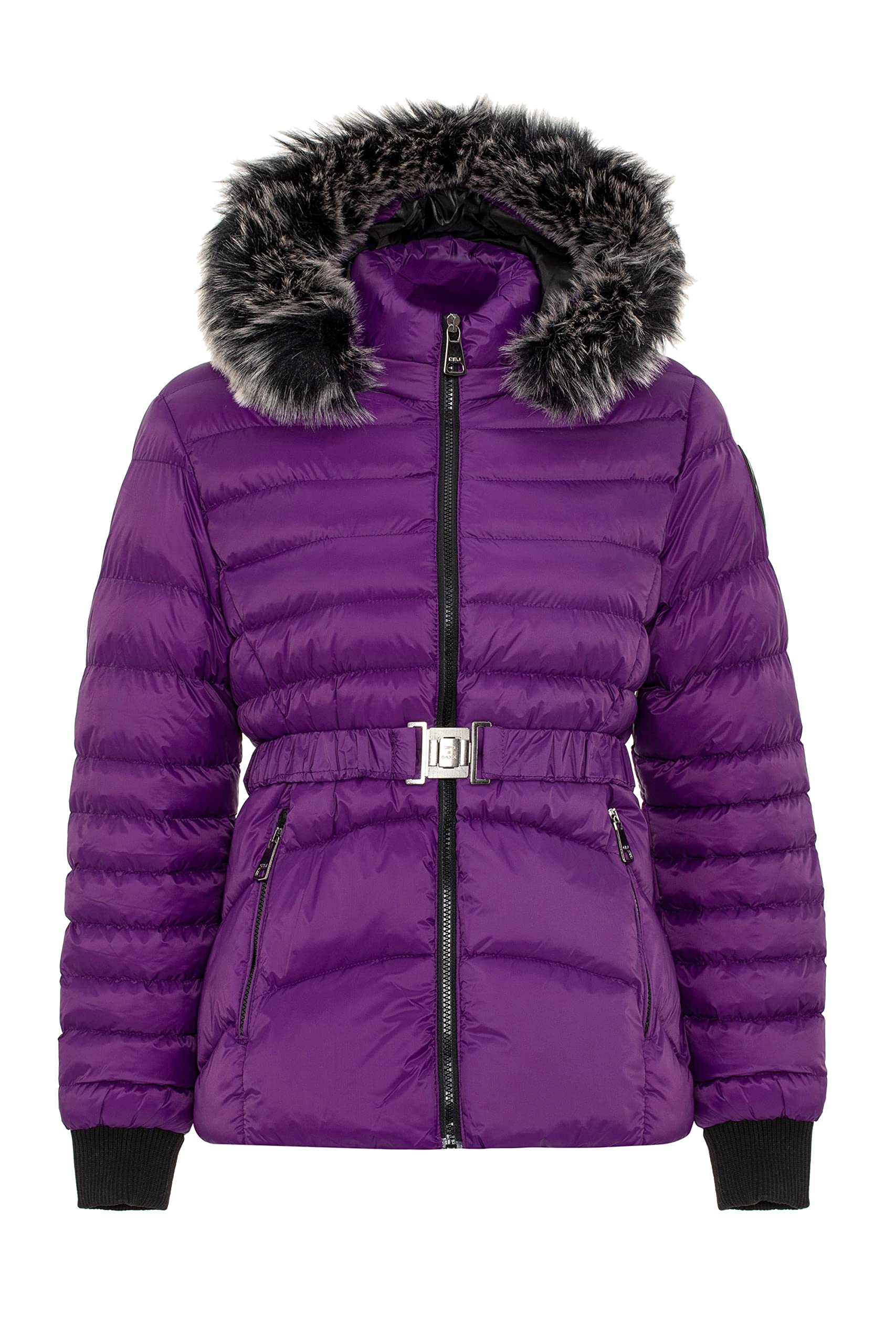 Cipo & Baxx Damen Steppjacke Fell Kapuze Gürtel Winter Jacke Outdoor WM132 Lila M