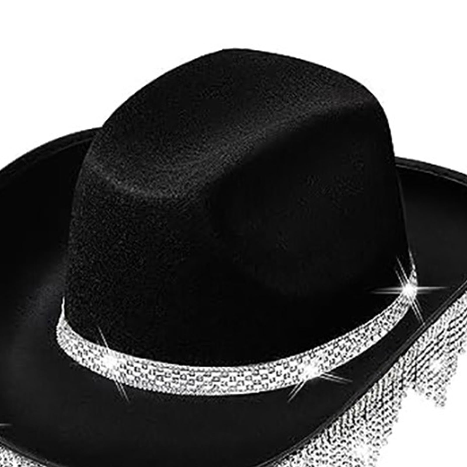 TAKOXIA Cowboyhut, gerollte Krempe, Cowboyhut mit Strass-Fransen für Abschlussbälle, Bankette, Party, Strass, Cowboyhut für Erwachsene