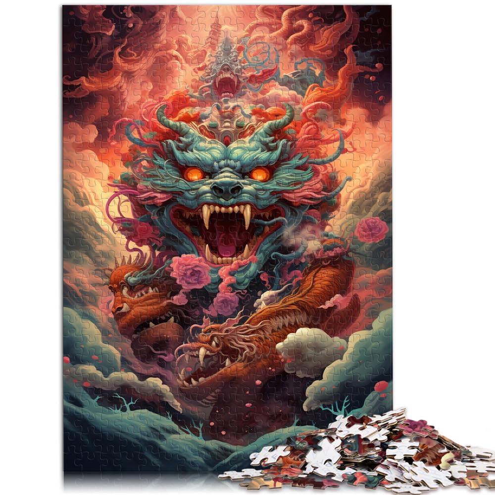 Puzzle für farbenfrohe, psychedelische chinesische Drachen am Himmel. Puzzles für Erwachsene, 1000 Puzzles, Holzpuzzle, Spaß für die ganze Familie, 1000 Teile (50 x 75 cm)