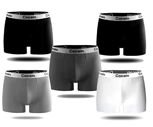 Cocain underwear 5 Stück Herren Boxershorts Weiss schwarz grau mit elastischem Bund Gr. L Boxershorts Jungen größe grösse gr. 48/50 52/54 56/58 Retropants schwarz Retropants Herren microfaser gr.