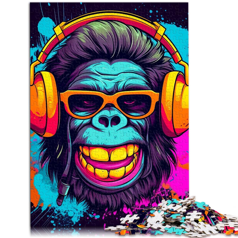 Puzzle Monkey Dj Music Puzzle 1000-teiliges Puzzle für Erwachsene, Holzpuzzle, jedes Teil ist einzigartig – anspruchsvolles, unterhaltsames Familienspiel, 1000 Teile (50 x 75 cm)