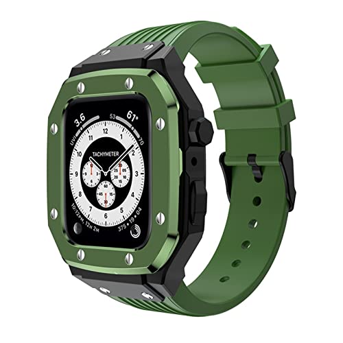 TONECY Uhrengehäuse für Apple Watch Serie 8, Metallgehäuse, 44 mm, 45 mm, 42 mm, Silikonband, Metallrahmen, Zubehör für iWatch Serie 7, 6, 5, 4 SE (Farbe: Grün, Größe: 45 mm)