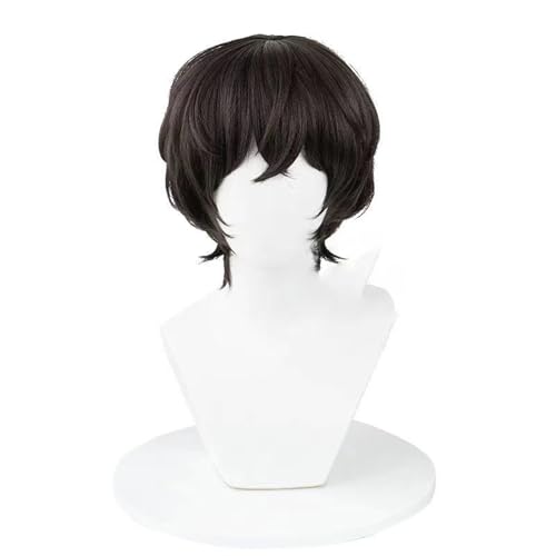 WCCNKK Anime Cosplay Perücke, Bungo Stray Dogs Dazai Osamu Perücke, Dunkelbraunes Kurzes Haar, Mit Kostenloser Perückenkappe, Für Party Alltag Halloween Perücke, Anime-Dekorationsgeschenk