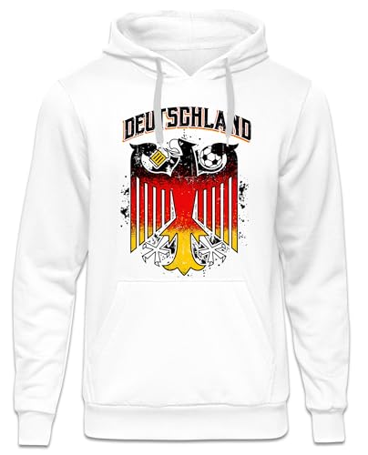 UGLYSHIRT Deutschland Herren Kapuzenpullover | Germany Hoodie Deutschland Pullover Deutschland Trikot Fanartikel Fussball EM WM Deutschland Flagge | M7 Weiß (XL)