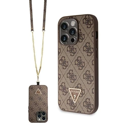 Guess GUHCP14LP4TDSCPW Hülle für iPhone 14 Pro 6.1" braun hardcase Crossbody 4G Metal Logo