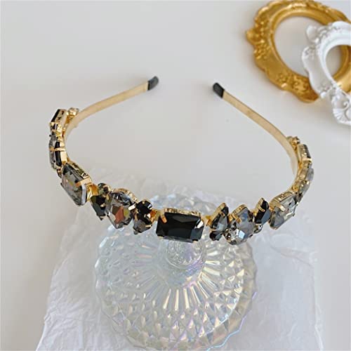 Frauen-Strass-Stirnband, voller Kristall-Kopfband, breitkrempiges Stirnband, Schwammspitze, Diamant-Haarschmuck(Black)