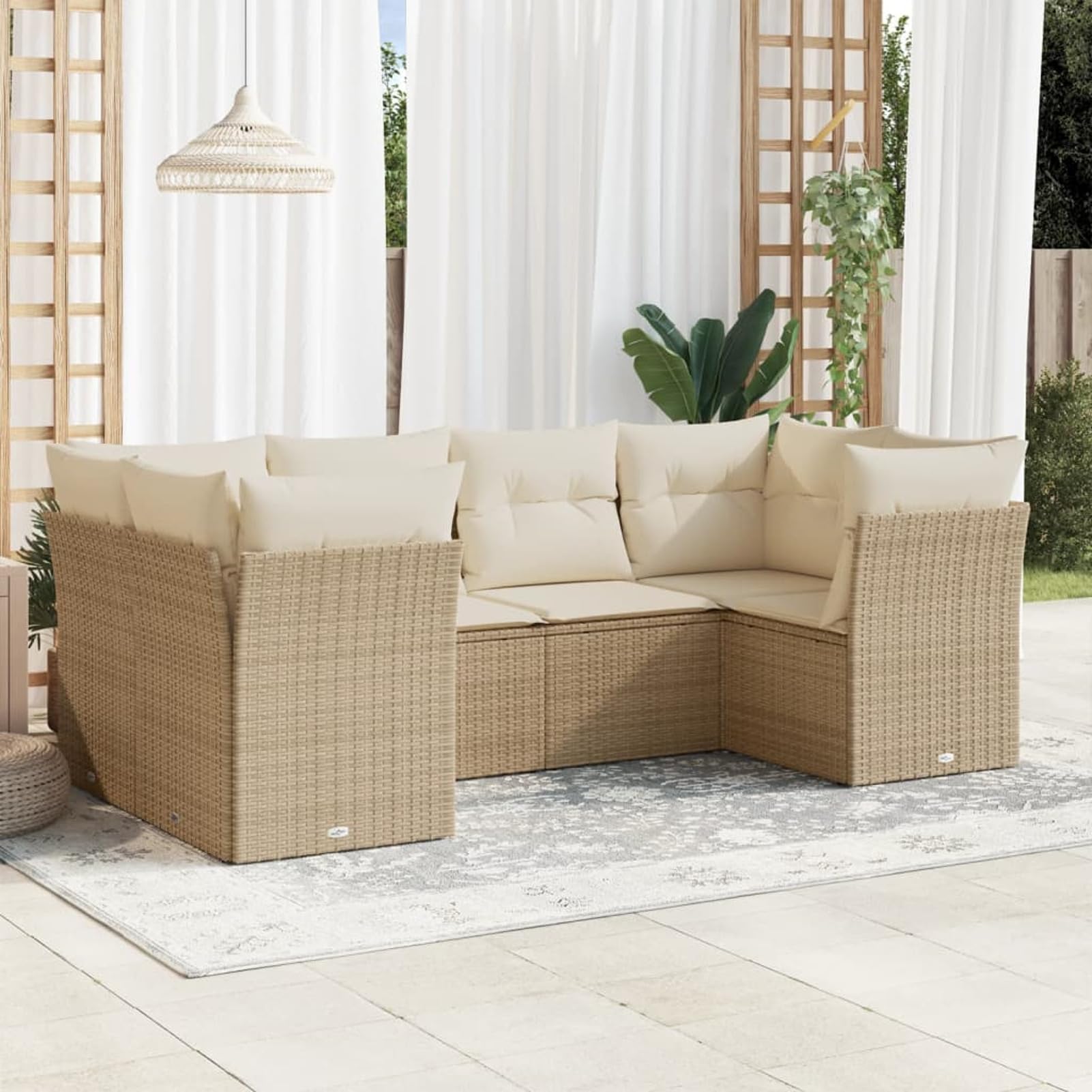 Juroupi 6-tlg. Garten-Sofagarnitur mit Kissen Garten LoungemöBel Set LoungemöBel Balkon Lounge MöBel Outdoor Beige Poly Rattan - 3218108