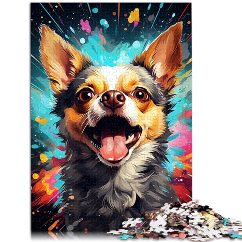 Puzzle für farbenfrohe Zeichnung eines Chihuahua-Hundes, 1000-teiliges Puzzle aus Holz, anspruchsvolles, unterhaltsames Spiel für die ganze Familie, 1000 Teile (50 x 75 cm)