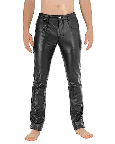 Bockle® New 411 Lamb Leather Pants Lederhose Herren Tube Röhre Skinny Slim Fit Herren, Size: 32W / 34L