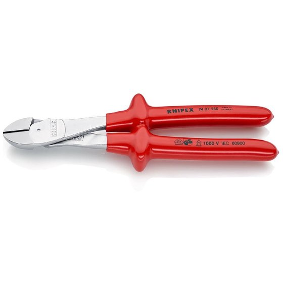 KNIPEX® - Kraft-Seitenschneider verchromt, tauchisoliert, VDE-geprüft 250 mm 7407250