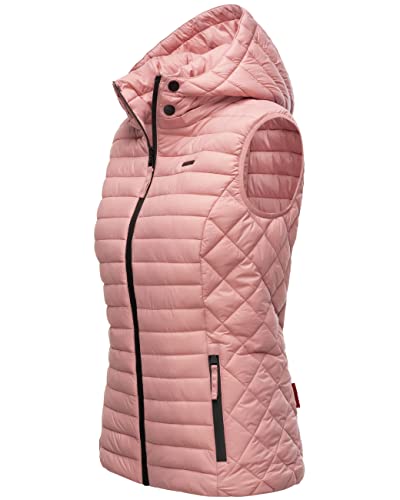 MARIKOO Damen Steppweste leichte Outdoor-Weste mit Abnehmbarer Kapuze Hasenpfote Powder Rose Gr. XS