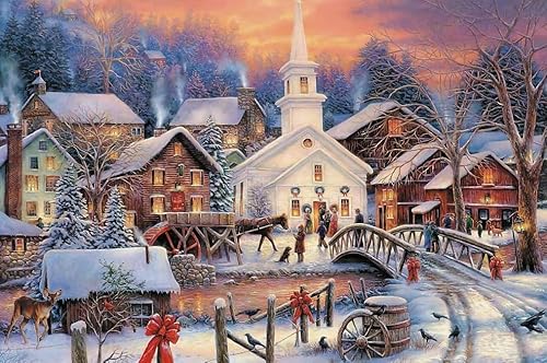 HfmQuisutron Holzpuzzle 1000 Teile Vintage Village Snow Picture Poster for Fun for Adult Educational Puzzle Toys Kq25Zp