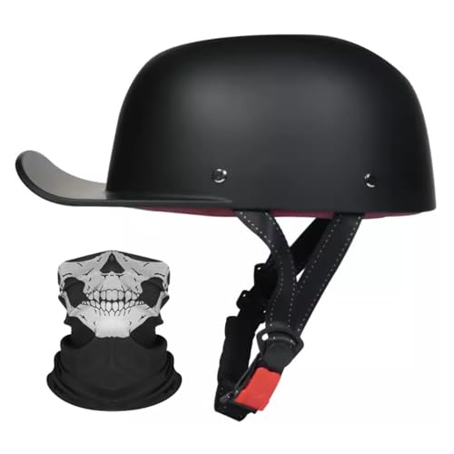 Motorrad Halbhelm Halbschalenhelm Baseballmütze-Helm Mit Gesichtsschutz ECE-Zulassung Motorradhelm Baseball Cap Retro VerläNgerte Krempe Schnellverschluss S-2XL 55-62CM