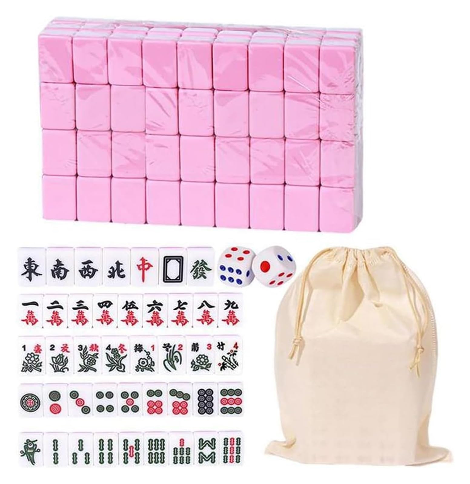 BFVAKBKYT Chinesisch Majong Set, Mini Mahjong, 144 Teile/Satz, Traditionelles Chinesisches Mahjong-Brettspiel, Familienspielzeug, Exquisit Geschnitzte Zahlen und chinesische Schriftzeichen(Pink)