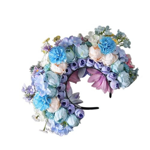 Buntes Blumen-Stirnband, Haarkranz, Hochzeit, Party, Kostüm, Kopfschmuck für Braut, Damen, modisches Haar-Accessoire, doppelseitig, Seidenblumen-Kopfschmuck