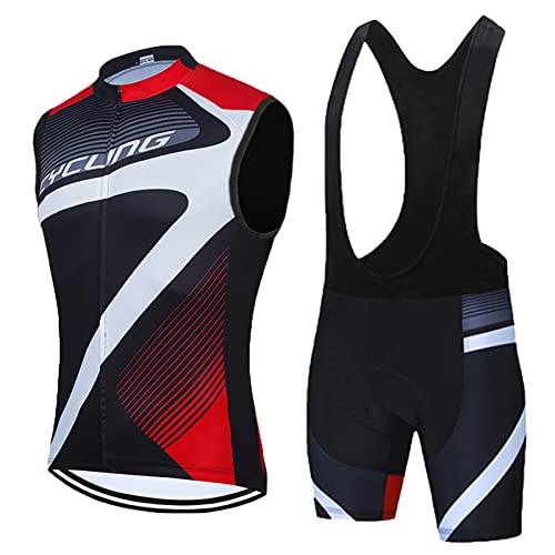 Radsportanzug Herren Sommer|Radtrikot Ärmellos Set Fahrradweste Anzug|Fahrradbekleidung Radweste Männer,Atmungsaktiv MTB Fahrradtrikot Sleeveless Oberteil und Radhose mit 19D Gel Sitzpolster(2,4XL)