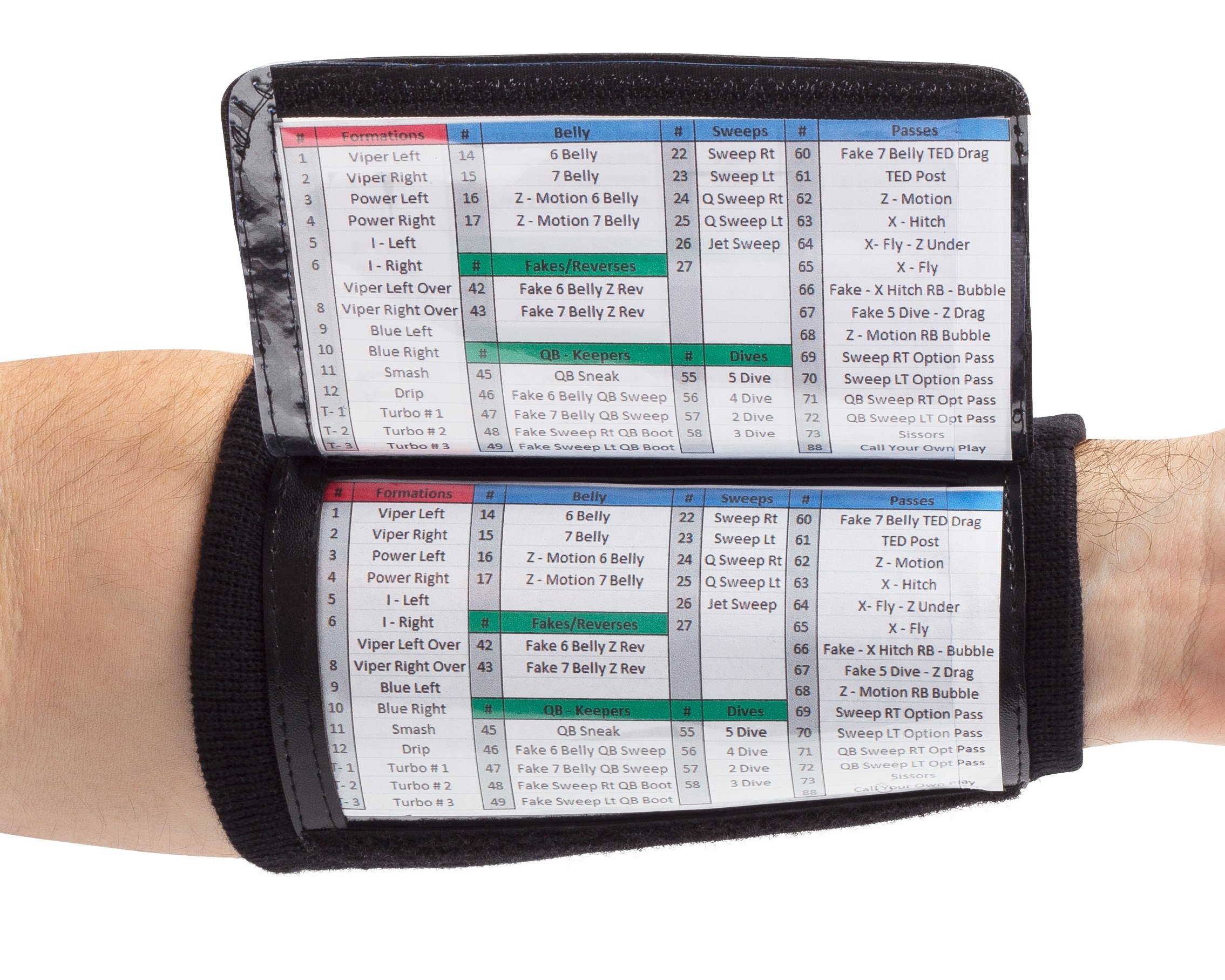 WristCoaches Qb Wrist Coach - Textbuch Armband Heavy Duty Fußball Armbänder für Jungen mit DREI Playsheet Compartments - Perfekt für Flag Football und Fußball Tackle Jugend Schwarz