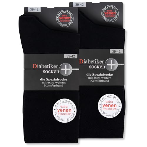 6 Paar Socken mit Komfortbund ohne Gummi & ohne Naht 97% Baumwolle Damen & Herren Diabetiker Socken 39606 (Schwarz 35-38)