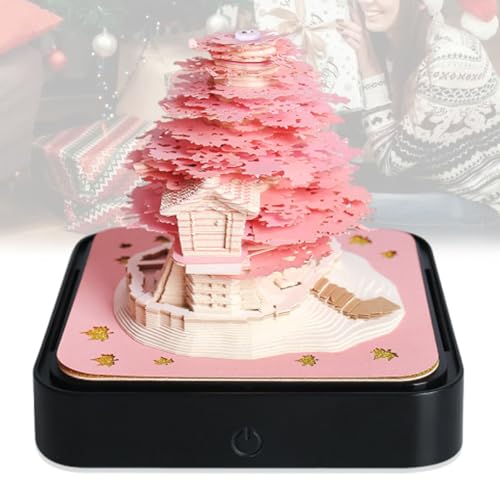 3D Paper Art Calendar, 3d memo pad kalender 2024, Desk Calendar with Lights for Home Decor, Table Decoration, Small Gifts (Color : Rosa)