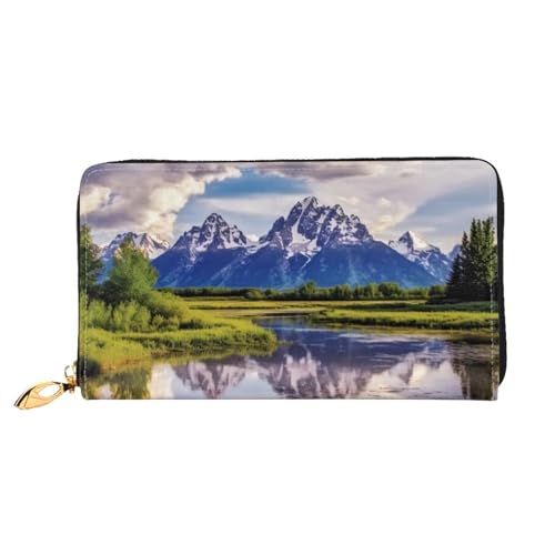 DENMER Loon Birds Ledergeldbörse aus Kunstleder mit metallischem Reißverschluss, geräumiges und stilvolles Accessoire für moderne Frauen, Grand Teton Nationalpark, Einheitsgröße, Modern