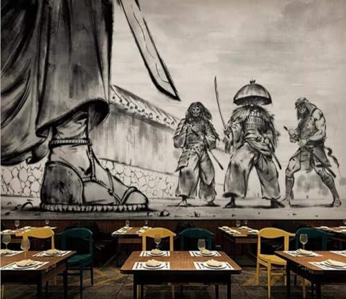 Schwarze Und Weiße Samurai-Steinwand 3D Tapete Poster Restaurant Schlafzimmer Wohnzimmer Sofa TV Dekorative Wand-200cm×140cm