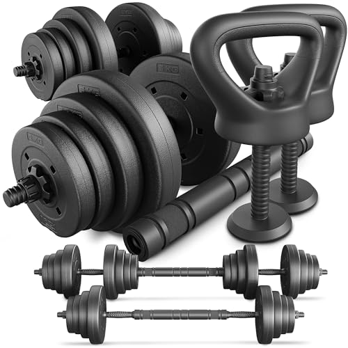 TREX SPORT Hanteln Set | 4in1 Set Kurzhanteln Langhantel, Liegestütze & Kettlebell | 20kg 40kg Hantelset Dumbbell Set mit Verbindungsrohr - 40kg (2x40kg)