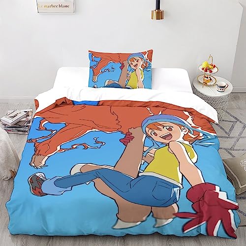 UKALOU Digimon Adventure Anime Bettbezug-Set Weiches Mikrofaser-Bettwäsche-Set Für Erwachsene Teenager Kinder 3 Stück Mit Reißverschluss Für Heimtextilien Single（135x200cm）