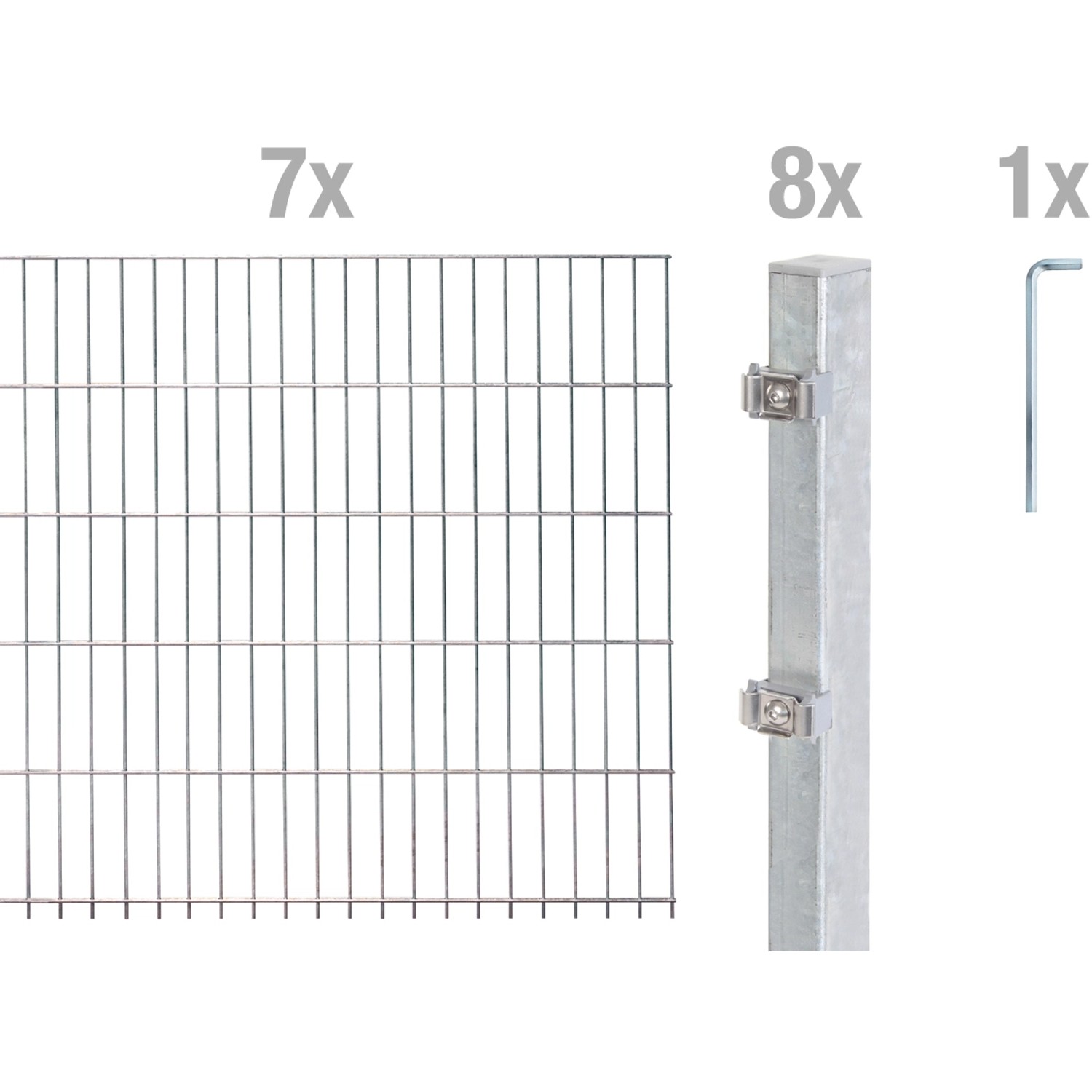 Metallzaun Grund-Set Doppelstabmatte feuerverzinkt 7 x 2 m x 1,4 m