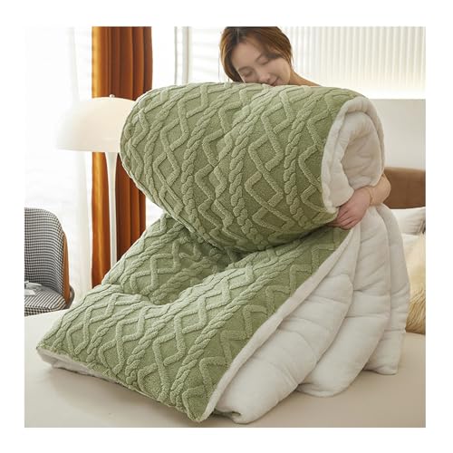 Uziqueif Dicke Bettdecke, Warme Baumwolle Winter Decke, Plüsch Winterdecke - Winter Warmer Lamm Samtkern Steppdecke, Flauschige Kaschmir Steppdecken für Duvet,Yellow Green,150×200cm/2.5kg