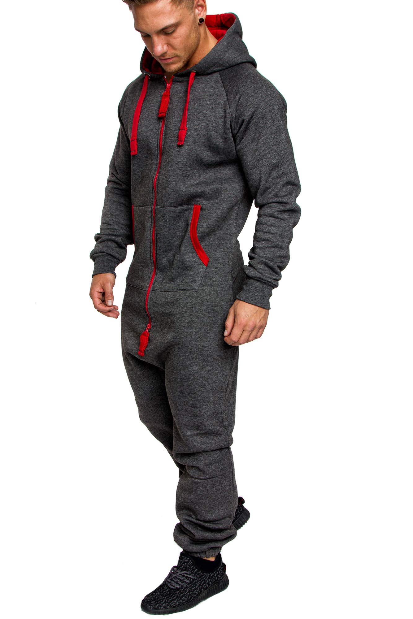 Amaci&Sons Herren Overall Jumpsuit Jogging Onesie Trainingsanzug Camouflage 3004 Anthrazit/Rot M