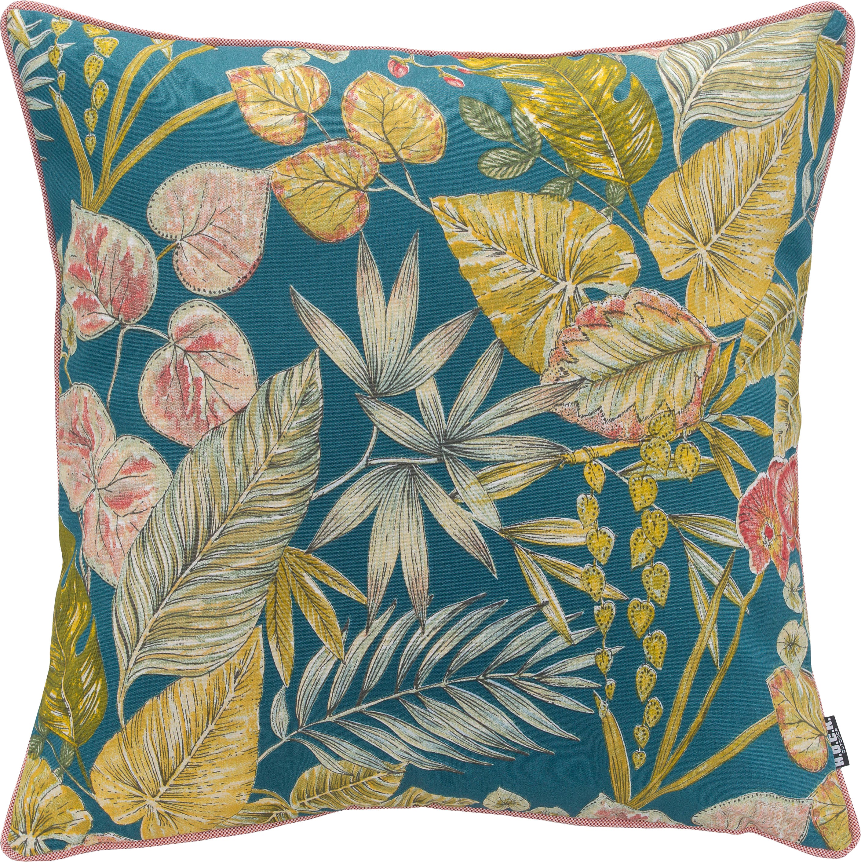 HOCK Eliza-Bouquet Outdoor Wendekissen Blumen-Motiv mit Keder 50x50cm wasserabweisend/lichtecht (50x50cm, Petrol)