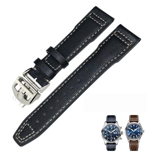 IOTUP 20 mm, 21 mm, 22 mm, Echtleder-Armband, passend für IWC-Pilotenuhr IW3777 Portofino Mark 18, schwarz, blau, braun, Herrenarmband, 21 mm, Achat