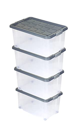 Unimet 4er Set Eurobox mit Deckel und Rollen 60 X 40 X 33 cm stahlgrau Griffe Silber