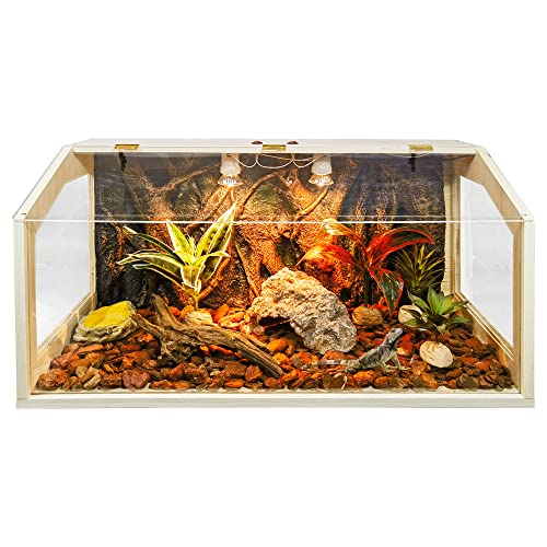 Prolee Reptilien-Terrarium-Tank, Eidechsen-Tank, Bartagamen-Tank mit Dachtür, Schlangenbecken mit integrierter Lampenfassung und Schalter, 4 Seitenfenster (71,3 x 40,6 x 40,6 cm)