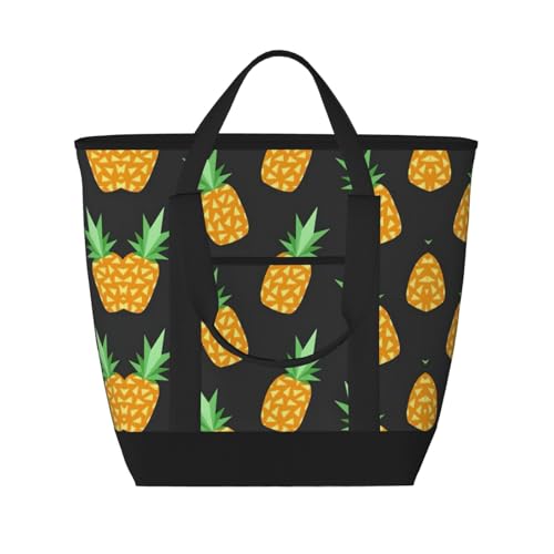 YQxwJL Einkaufstasche mit Ananas-Druck, großes Fassungsvermögen, isolierte Lunchtasche, wiederverwendbare Einkaufstasche mit Reißverschluss für Damen und Herren