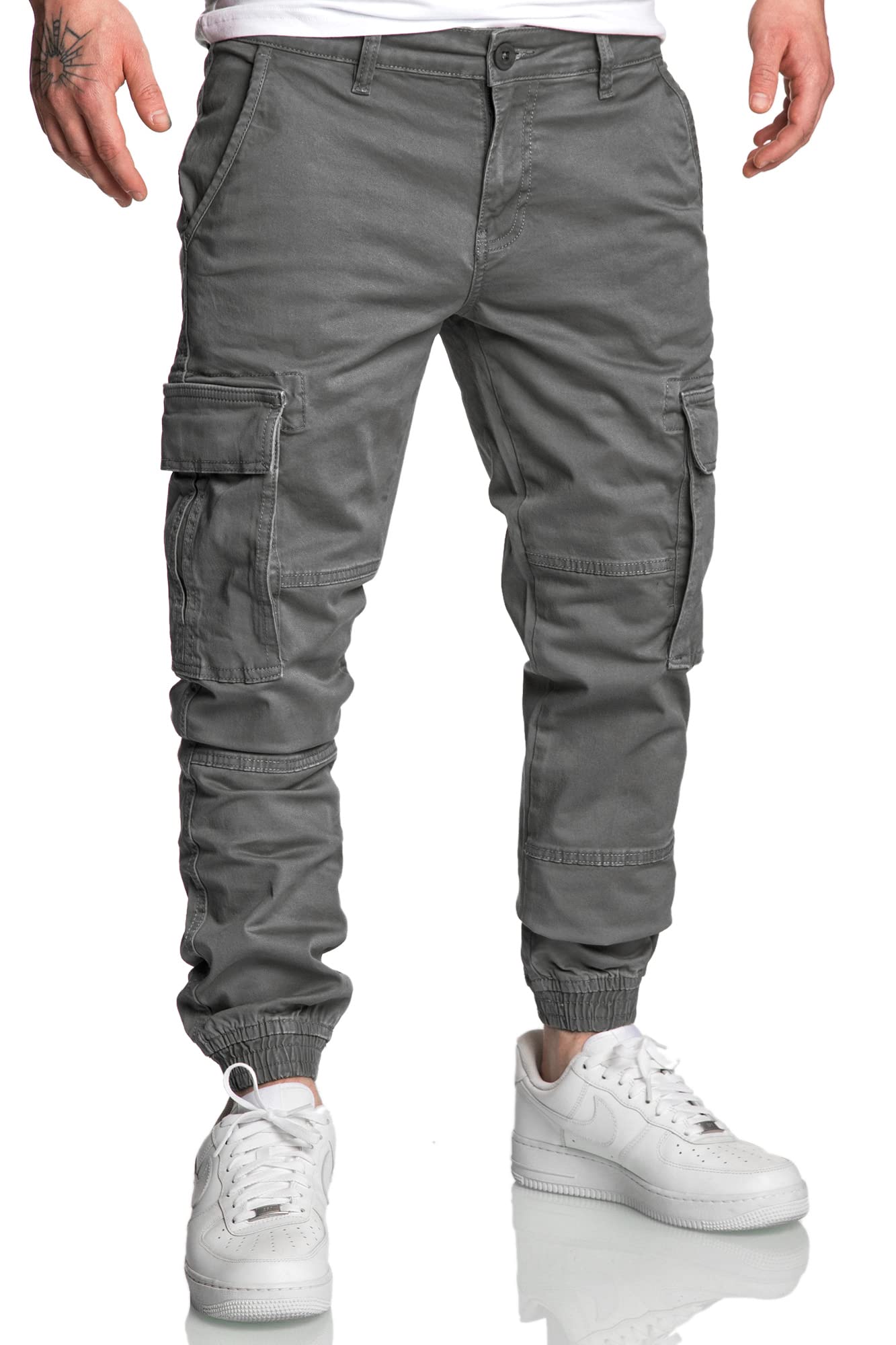 Amaci&Sons Jogger Cargo Herren Chino Jeans Hose 7020 Dunkelgrau W29