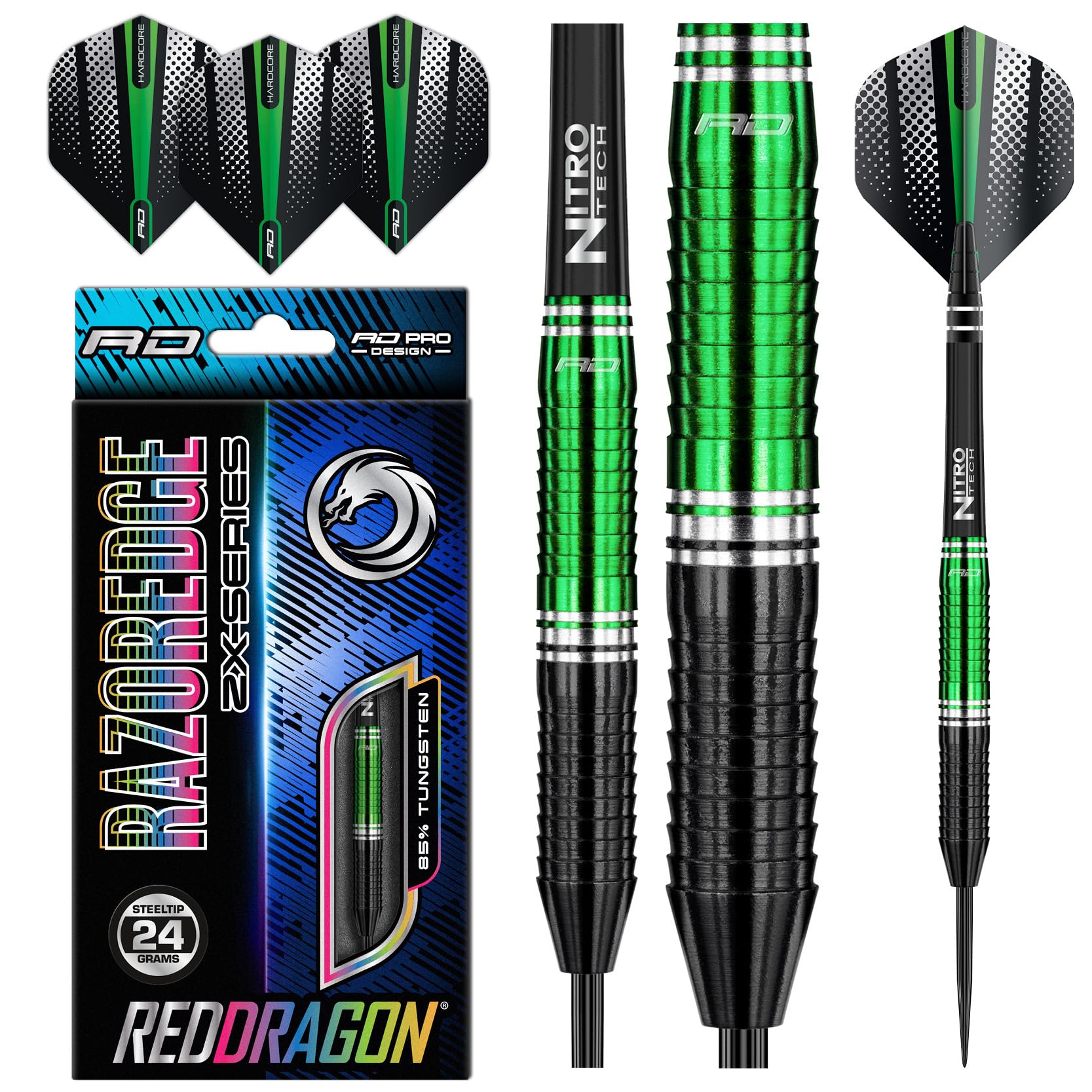 RED DRAGON Razor Edge ZX die Reihe Dartpfeile Tungsten Profi Steel Darts mit Flights und Schäfte (ZX-2, 24G)