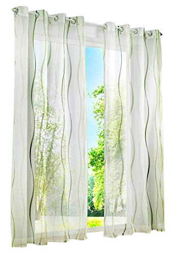 1 Stück Gardinen mit Wellen Muster Design Schals Voile Transparent Fenster Vorhang (BxH 140x225cm, Grün mit Ösen)