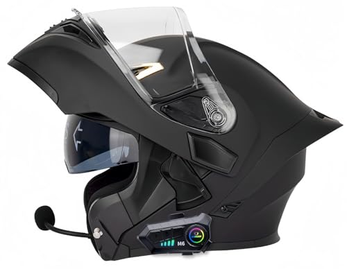 Modularer, Hochklappbarer Integral-Motorradhelm Mit Bluetooth, ECE-Geprüft, Für Herren Und Damen, Integralhelm Für Roller, Doppeltes Antibeschlag-Visier F,L57-58CM