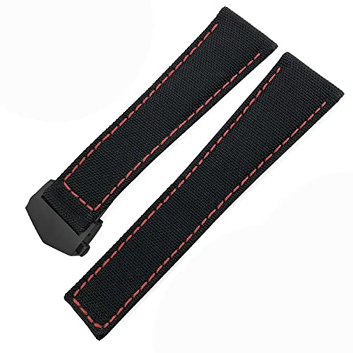 NEYENS Uhrenarmband, 20 mm, 22 mm, Segeltuch, Nylon, Leder, Faltschnalle, schwarz, für Tag Heuer Carrera Aquaracer-Serie, Ersatzarmband, 22 mm, Achat