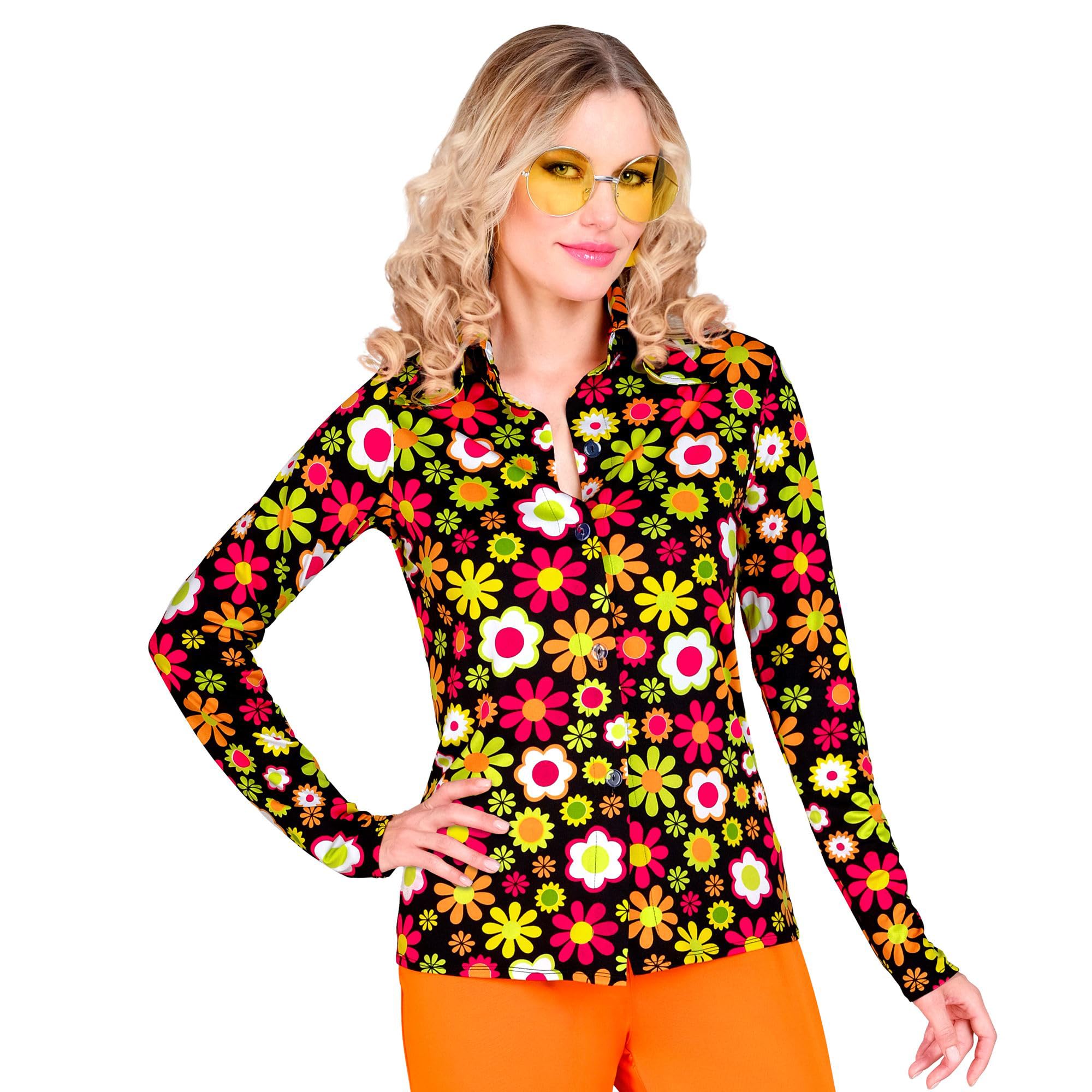 WIDMANN MILANO PARTY FASHION - 60er Jahre Bluse für Damen, Hippie, Reggae, Flower Power, Disco Fever, Schlagermove