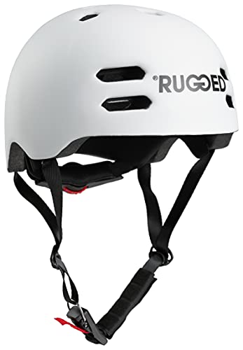 Rugged Helm für Stuntscooter, Skateboard, Inlineskates, Fahrrad - Skatehelm größenverstellbar (S (53-55cm), Weiß)…