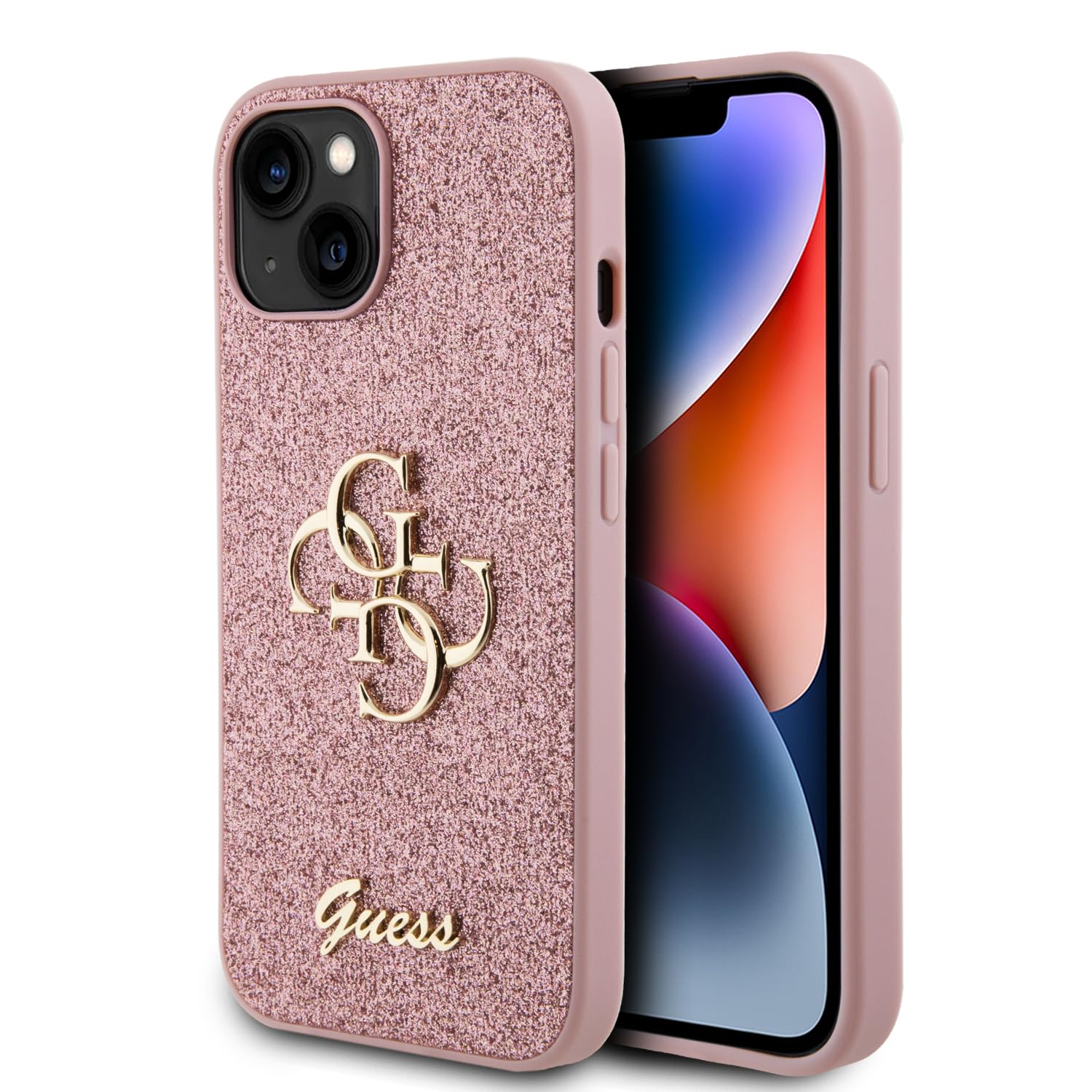 GUESS GUHCP15SHG4SGP Hülle für iPhone 15 6.1" Rosa hardcase Glitter Script Big 4G