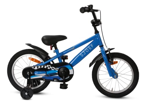 SJOEF Race Kinderfahrrad 14 Zoll | Kinder Fahrrad für Jungen/Jugend | Ab 2-6 Jahren | 12-16 Zoll | inklusive Stützräder (Blau)