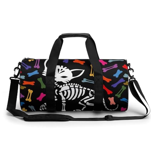 Skelett Katze Sport Duffel Bag Sporttasche Reisetasche Handgepäck Tasche Schwimmtasche Weekender Bag 45x23x23cm