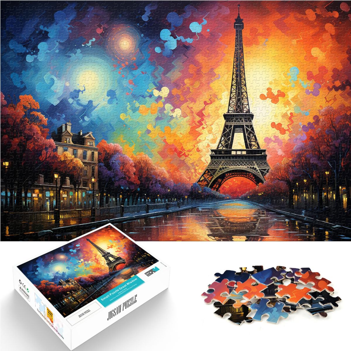 Puzzle Bunter Eiffelturm 1000-Teile-Puzzle für Erwachsene Das Holzpuzzle ganze Familie und Dieses 1000-teilige (50 x 75 cm)