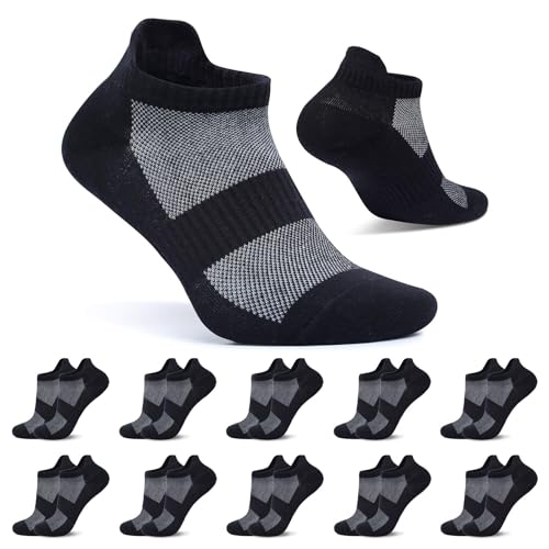 FALARY Sneaker Socken Damen 35-38 Schwarz Kurze Socken Herren 10 Paar Sportsocken Baumwolle Atmungsaktive Laufsocken Unisex